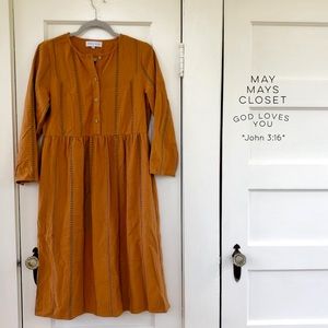 READ Piper and Scoot Roolee MIDI Dress Fall Autumn Pumpkin Rust Pockets Small